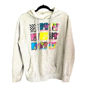 MTV Grey Neon Hoodie Sweatshirt‎